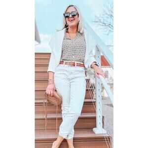 Cabi Utility Belt Size XS Brown Leather Cream Canvas Safari Nickel Adjustable